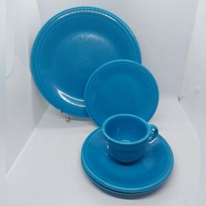 Fiesta Ware Homer Laughing China Co 5 Piece Peacock Blue Dinner Salad Plates Mug